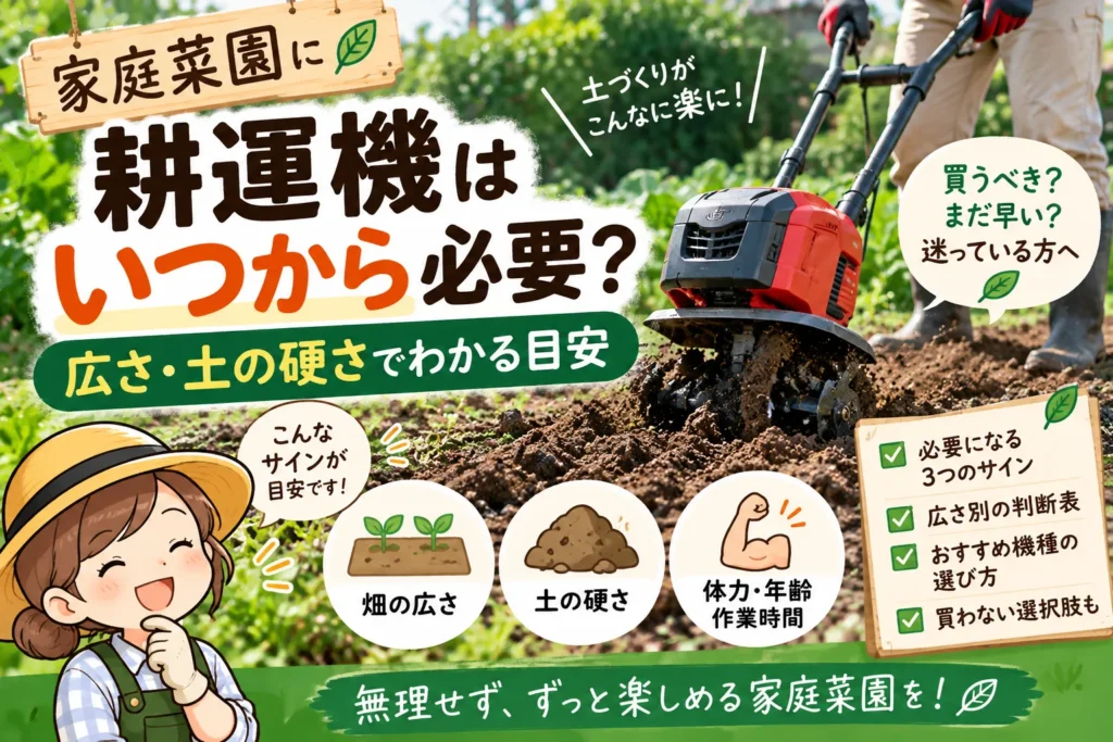 家庭菜園に耕運機はいつから必要？広さ・土の硬さでわかる目安